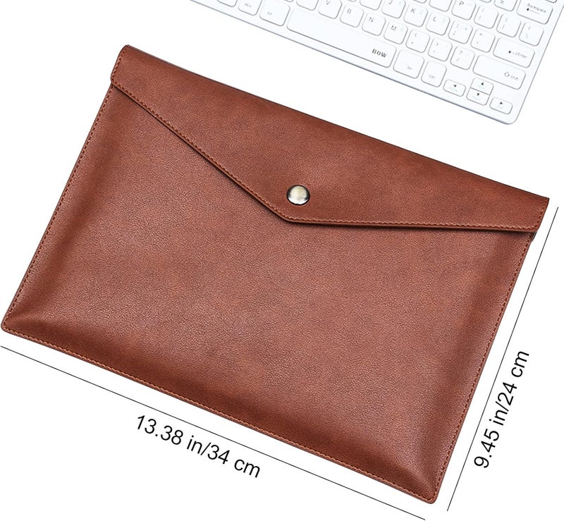 VANRA 1 Piece PU Leather File Folders A4 Document Holder File Envelope Waterproof Portfolio Filing File Organizer for Letter Size with Snap Button Closure, Brown - Image 2